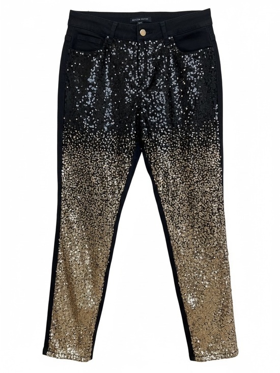 Boston Proper Denim - Boston Proper Black Sequin Pants with Metallic Button